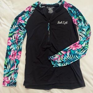 NWOT Salt Life Black tropical activewear performance half-zip shirt